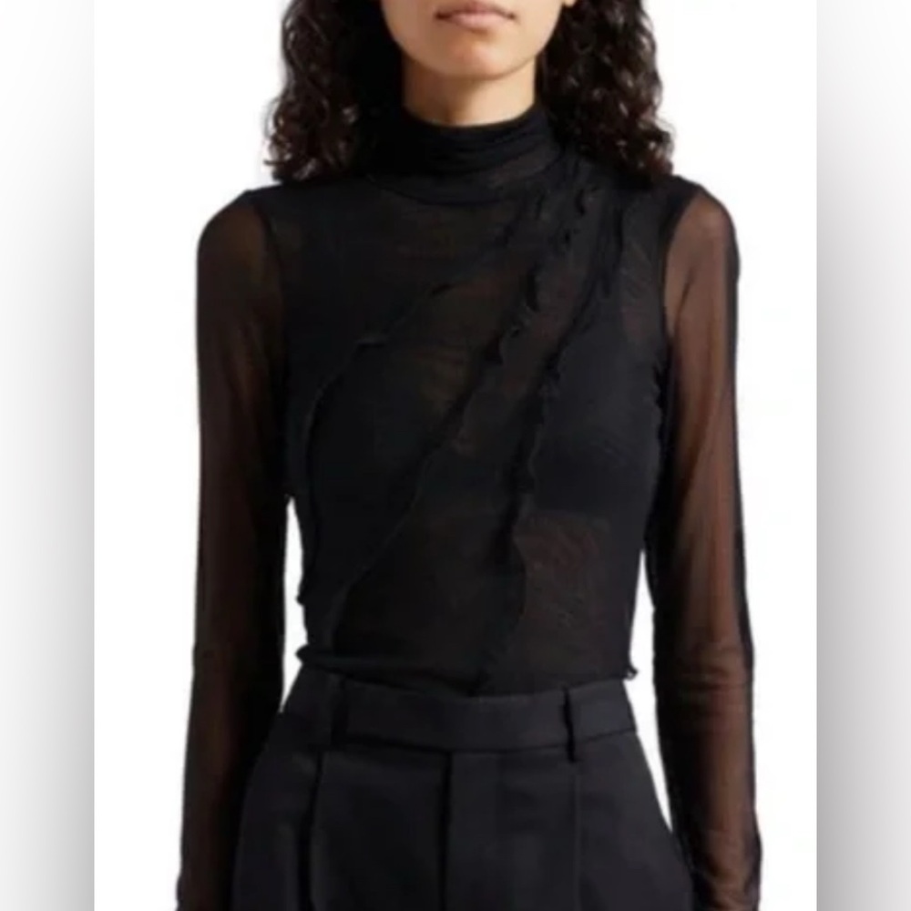 Cinq a Sept Black Mesh Turtleneck Top - Picture 1 of 6
